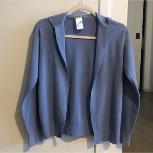Jil Sander Soft Sky-Blue Cardigan with Hoodie, size XS, made in Italy